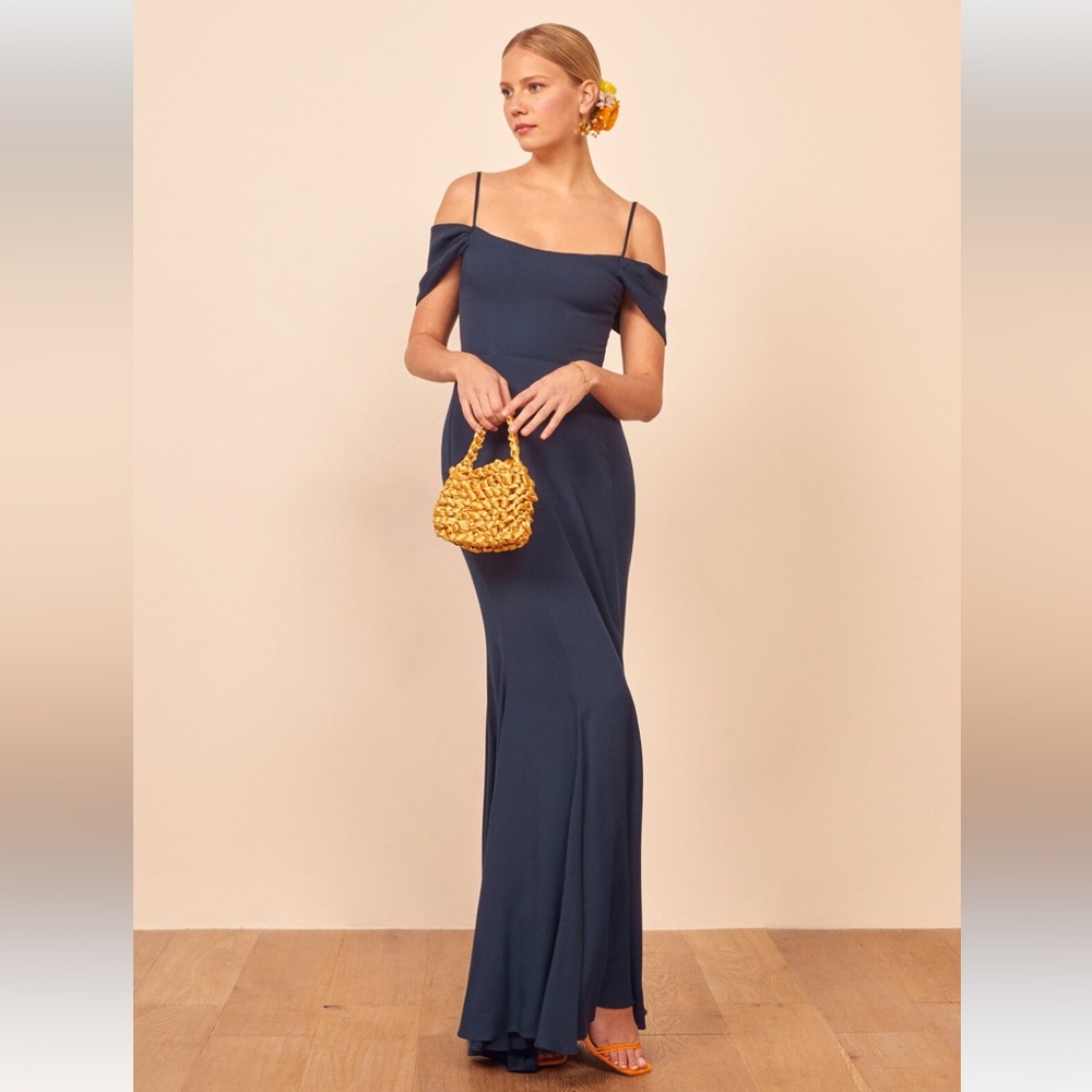 NEW REFORMATION NAVY LARKSPUR GOWN